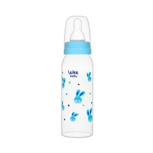Wee Baby Silikon Uçlu Desenli PP Biberon 250 ml - Mavi