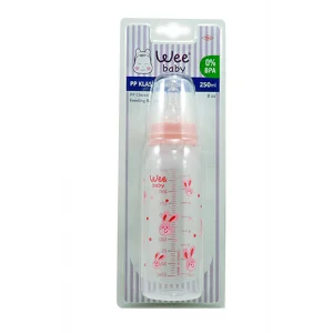 Wee Baby Silikon Uçlu Desenli PP Biberon 250 ml - Pembe