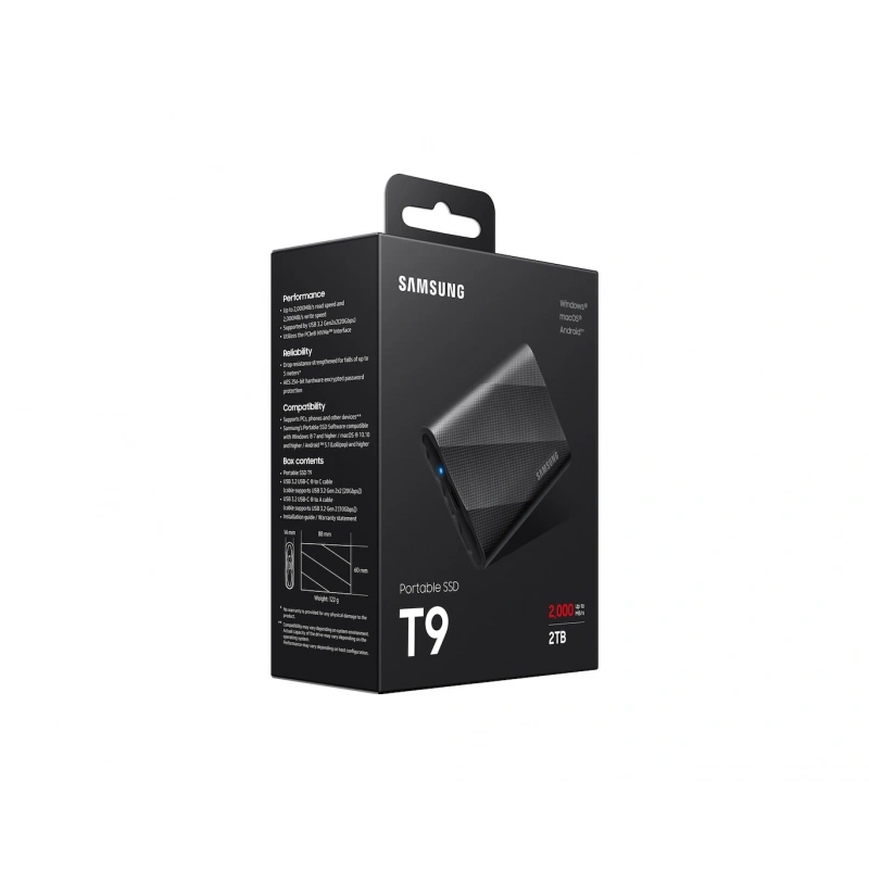 2TB SAMSUNG 2000/1950MB/s USB 3.2 GEN 2X2 TAŞINABİLİR T9 MU-PG2T0B/WW