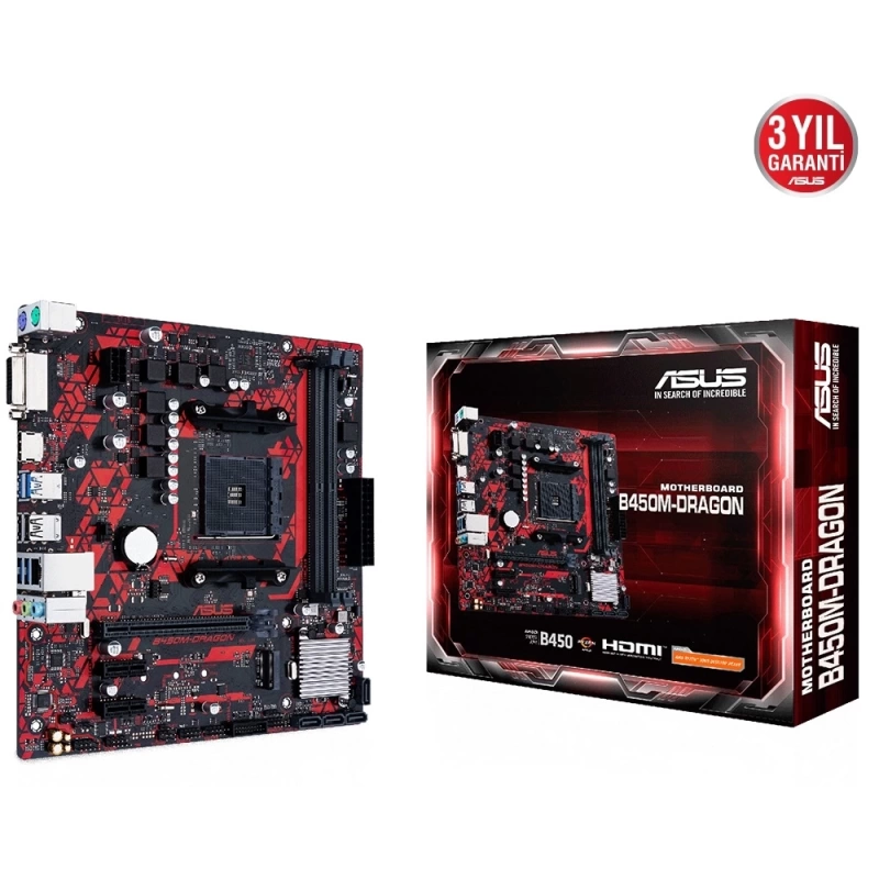 ASUS B450M DRAGON 4400Mhz(OC) AMD SOKET AM4 DDR4 Gaming Anakart