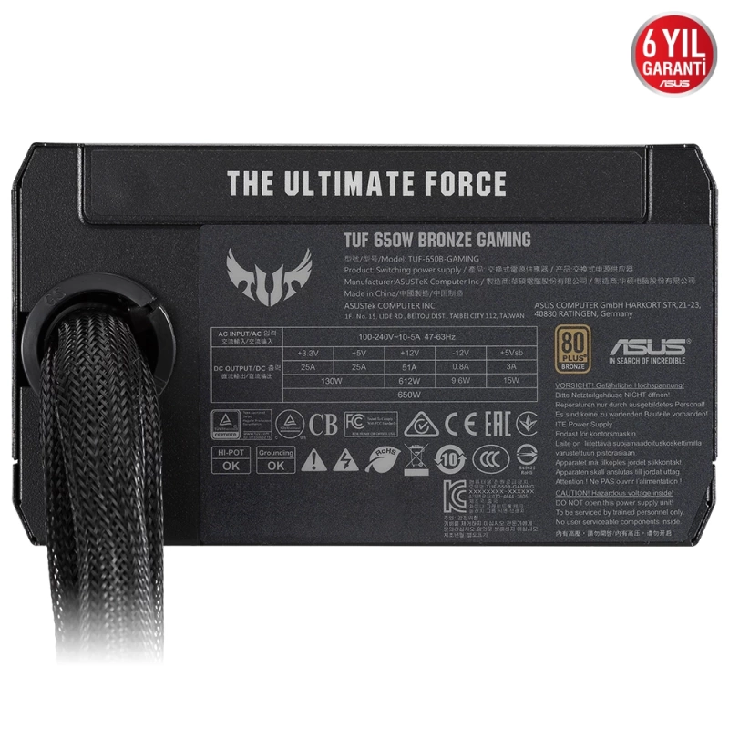 ASUS Tuf Gaming 650w 80+ Bronze Güç Kaynağı 6 Yıl Garanti (TUF-GAMING-650B)
