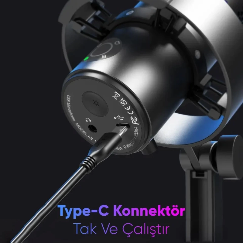 Fifine Ampligame A9 USB Youtube Tiktok Twitch Profesyonel Oyuncu Yayıncı Bilgisayar Mikrofon