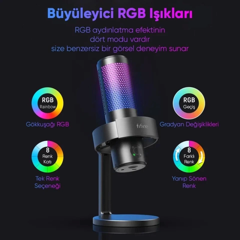 Fifine Ampligame A9 USB Youtube Tiktok Twitch Profesyonel Oyuncu Yayıncı Bilgisayar Mikrofon