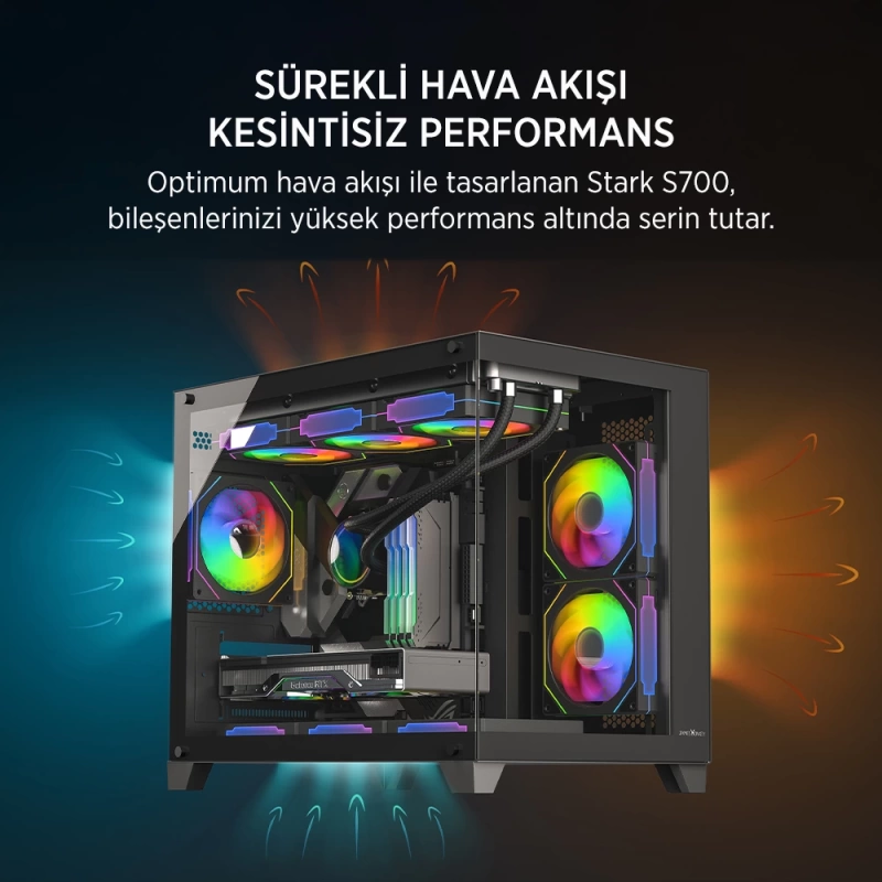 James Donkey Stark S700 3xARGB Temperli Cam 750W 80+ Bronze mATX Siyah Gaming (Oyuncu) Kasa