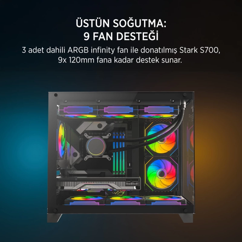 James Donkey Stark S700 3xARGB Temperli Cam 750W 80+ Bronze mATX Siyah Gaming (Oyuncu) Kasa