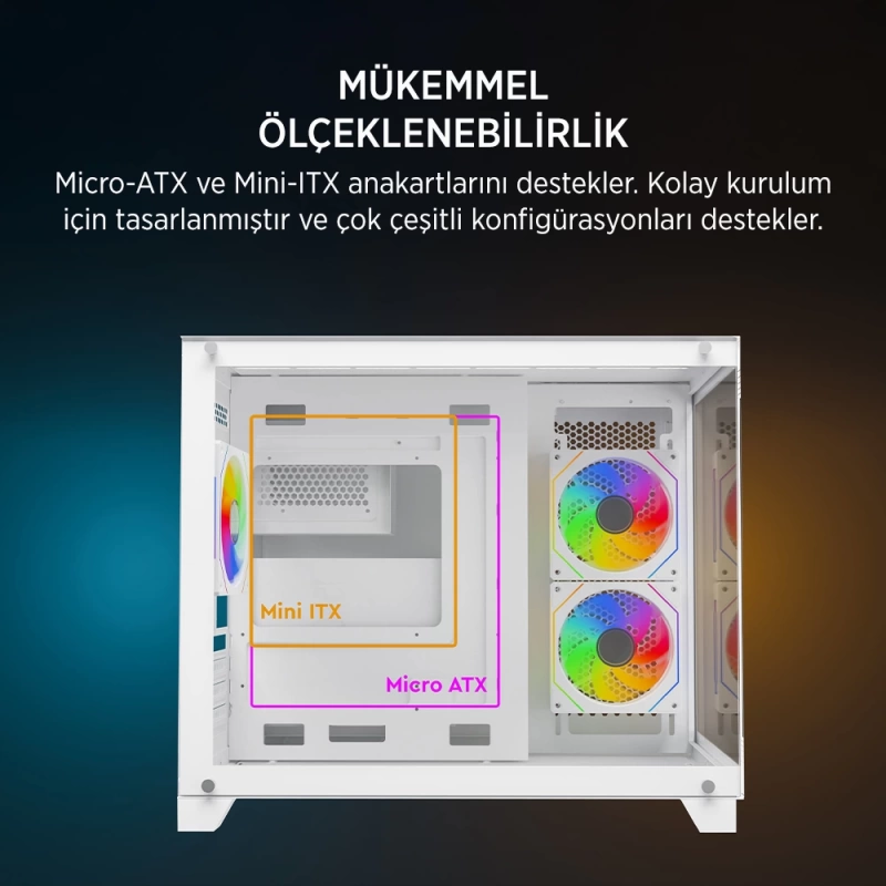 James Donkey Stark S700 3xARGB Temperli Cam mATX Beyaz Gaming (Oyuncu) Kasa