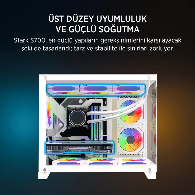 James Donkey Stark S700 3xARGB Temperli Cam mATX Beyaz Gaming (Oyuncu) Kasa