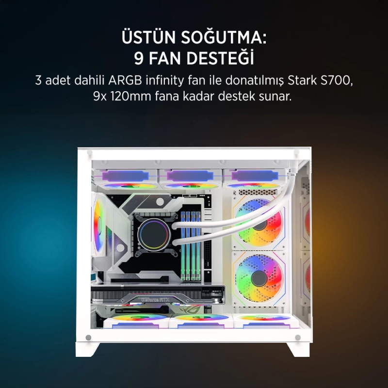 James Donkey Stark S700 3xARGB Temperli Cam mATX Beyaz Gaming (Oyuncu) Kasa