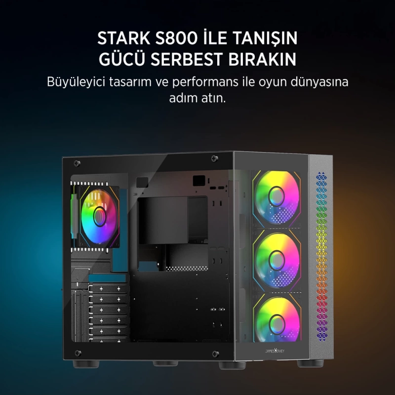 James Donkey Stark S800 4xARGB Temperli Cam 650W 80+ Bronze ATX Siyah Gaming (Oyuncu) Kasa
