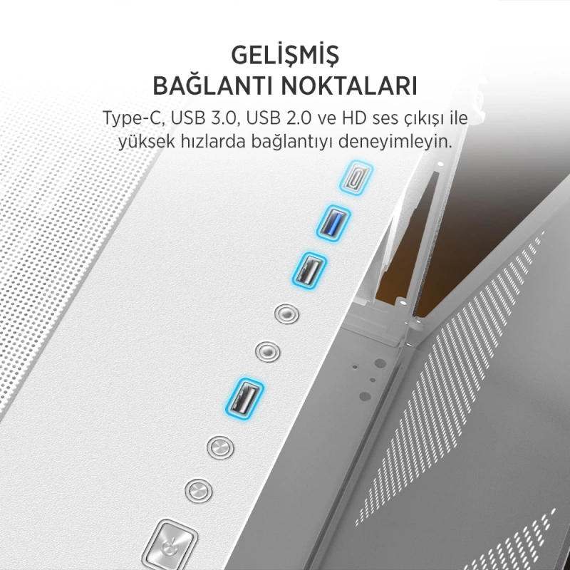 James Donkey Stark S800 4xARGB Temperli Cam ATX Beyaz Gaming (Oyuncu) Kasa