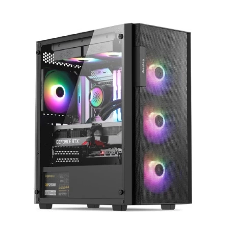 SEGOTEP Axe 5 Siyah Midi Tower Mesh Kasa (Rainbow Fan)