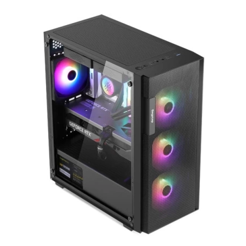 SEGOTEP Axe 5 Siyah Midi Tower Mesh Kasa (Rainbow Fan)