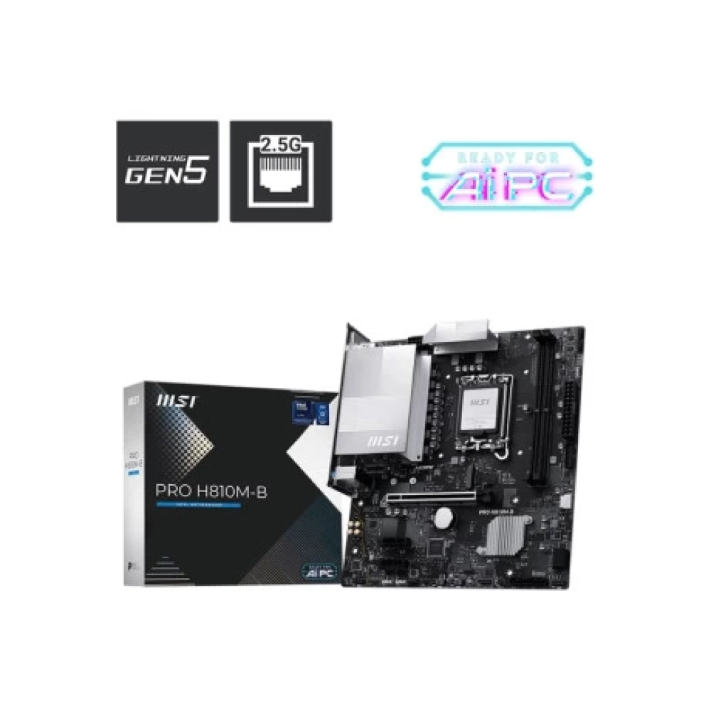 MSI PRO H810M-B SOKET 1851 DDR5 6500 MHZ(OC)  1XM.2 USB 10GBPS HDMI DP 2.5G LAN MATX