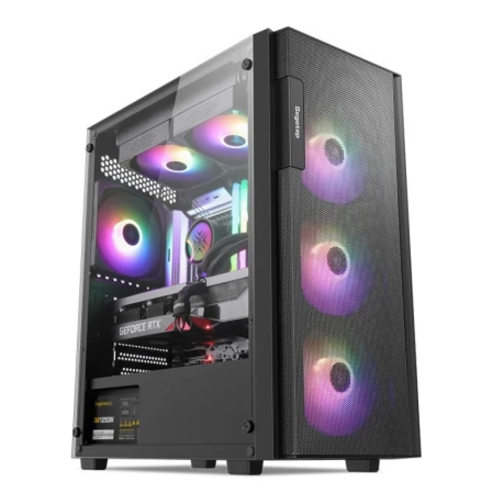 SEGOTEP Axe 5 Siyah Midi Tower Mesh Kasa (Rainbow Fan)