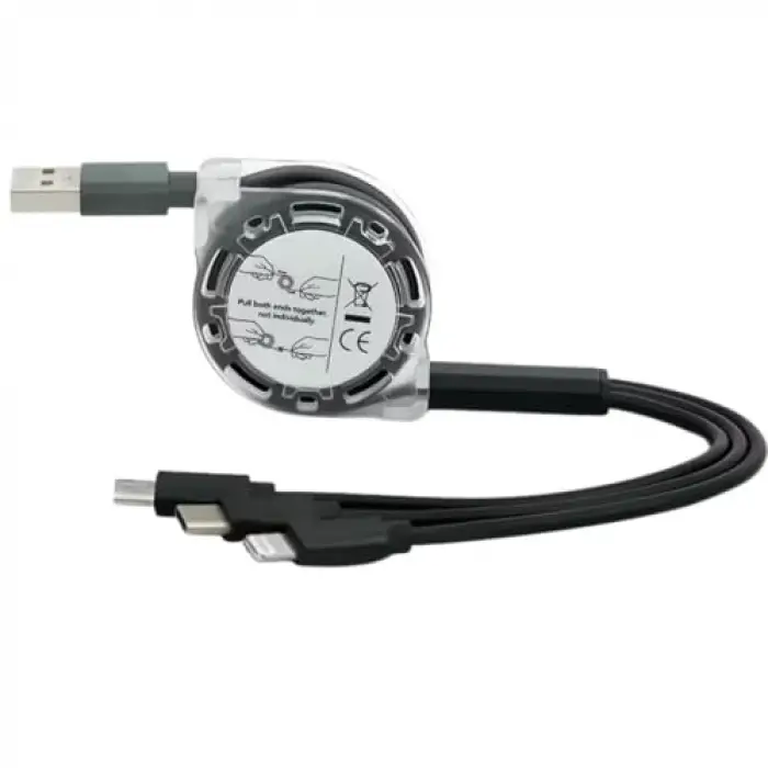 0260 Usb To Type-C Micro Usb Lightning Çoklu Şarj Kablosu Universal Makaralı 3ü 1 Arada