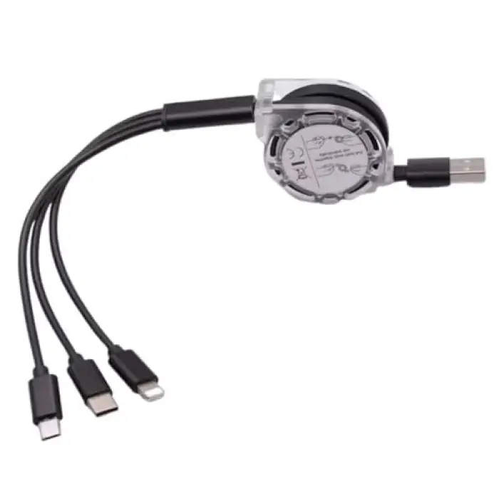 0260 Usb To Type-C Micro Usb Lightning Çoklu Şarj Kablosu Universal Makaralı 3ü 1 Arada