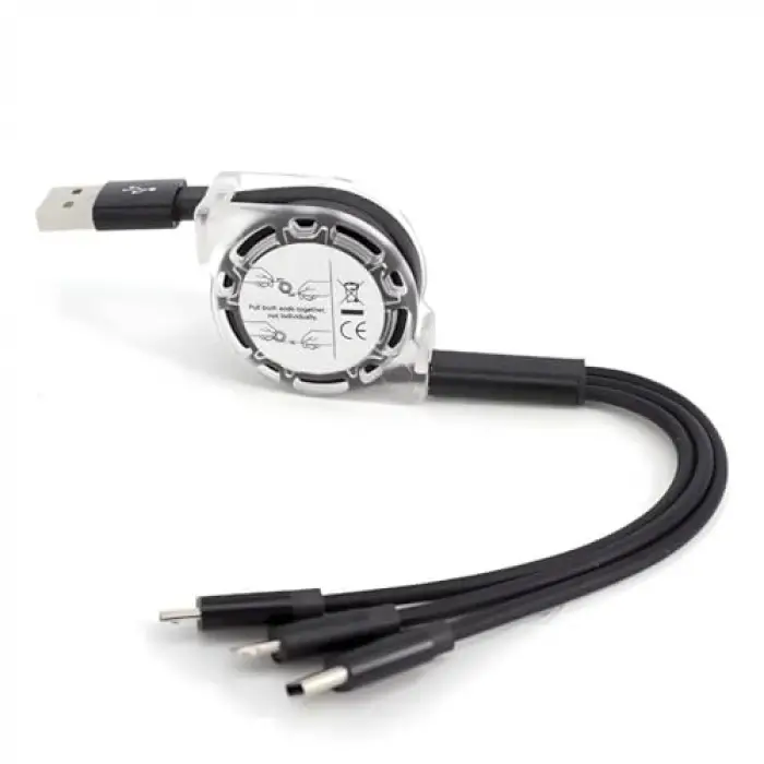 0260 Usb To Type-C Micro Usb Lightning Çoklu Şarj Kablosu Universal Makaralı 3ü 1 Arada