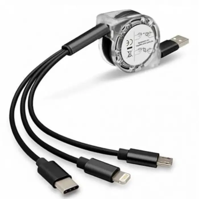 0260 Usb To Type-C Micro Usb Lightning Çoklu Şarj Kablosu Universal Makaralı 3ü 1 Arada