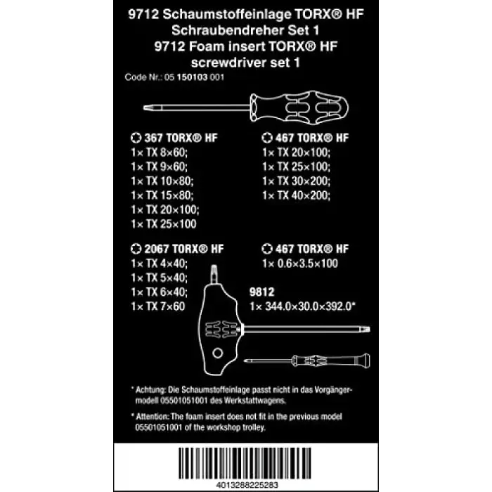 05150103001 9712 Sünger Ped, Torx HF Tornavida Set 1, 14 Parça