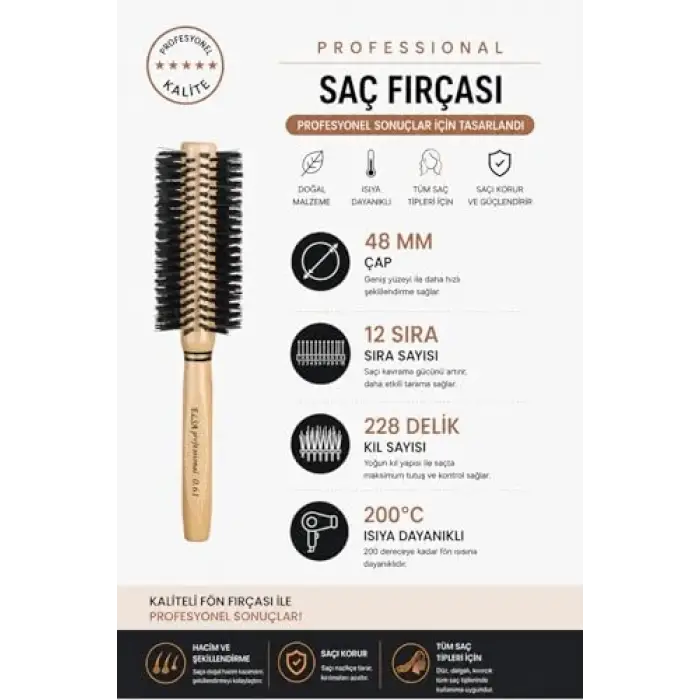 0.61 Natürel Kırçıllı Saç Fırçası