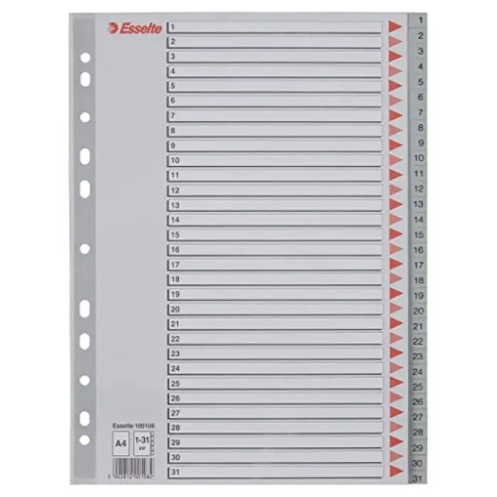 1-31 Rakamlı Separatör, A4, Gri, 100108