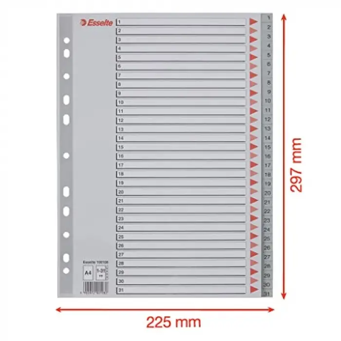 1-31 Rakamlı Separatör, A4, Gri, 100108