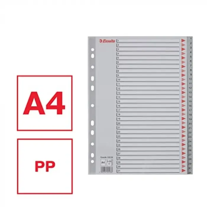 1-31 Rakamlı Separatör, A4, Gri, 100108