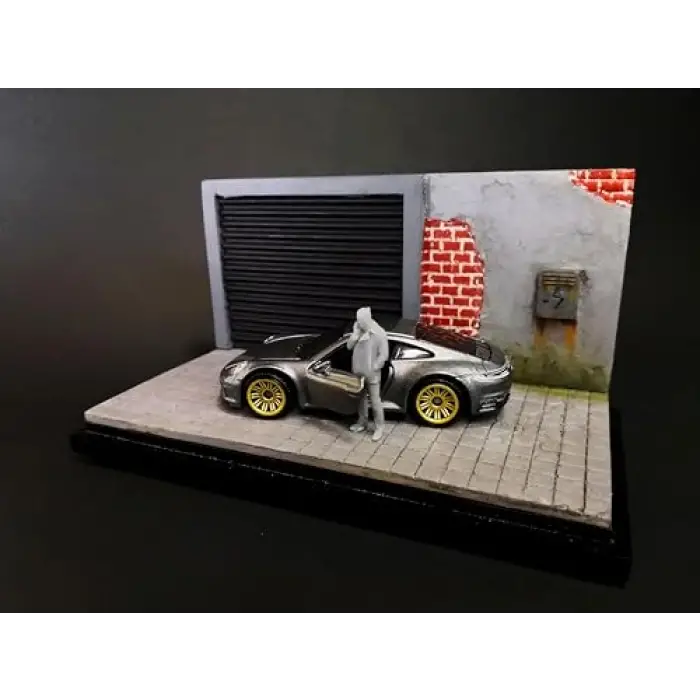 1/64 Garage Diorama Display Case (Gray Blinds) Gri