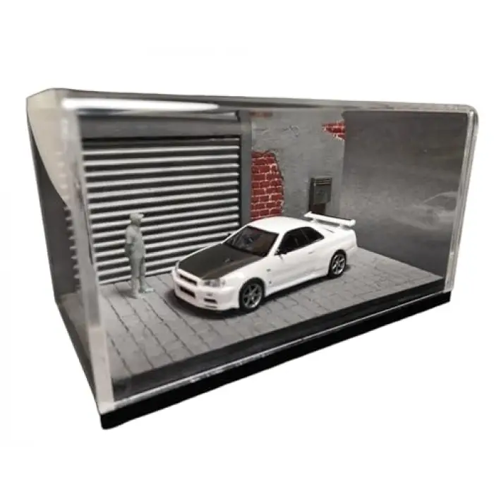 1/64 Garage Diorama Display Case (Gray Blinds) Gri