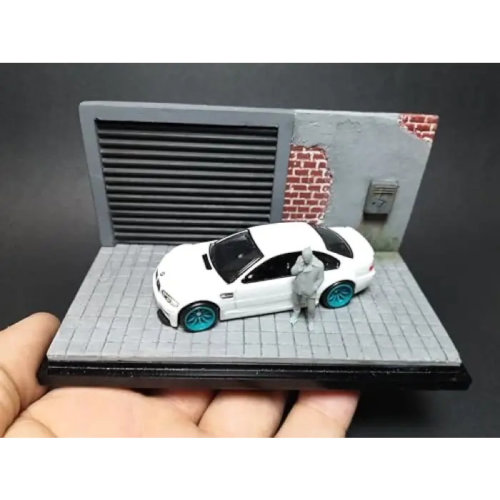 1/64 Garage Diorama Display Case (Gray Blinds) Gri