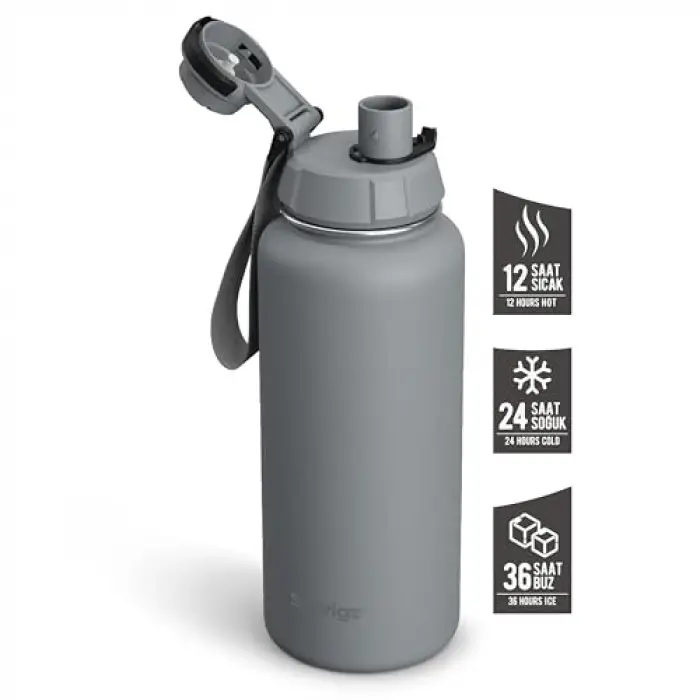 1 Hand Leak-Proof Sızdırmaz Çelik Termos 1000 Ml, Grey, ST-214