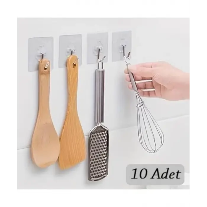 10 Adet - Kendinden Yapışkanlı Şeffaf Askı