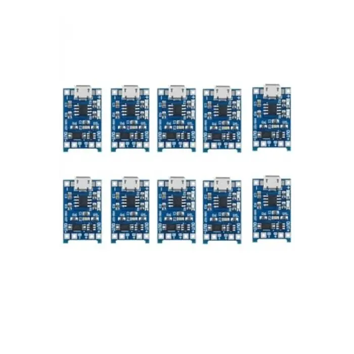 10 Adet TP4056 18650 Micro USB Korumalı Lityum Pil Şarj Devresi