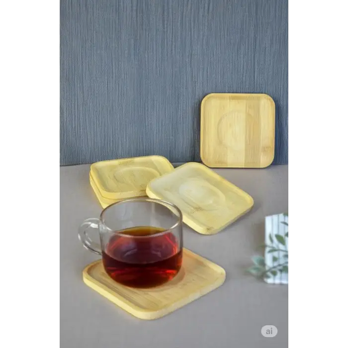 10 cm Kare Bambu Çay Bardağı Altlığı, 6lı