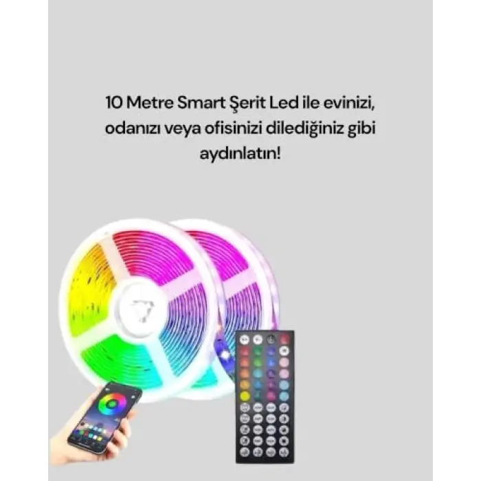 10 Metre Smart Şerit Led Bluetooth Telefon Kontrollü USB Enerjili