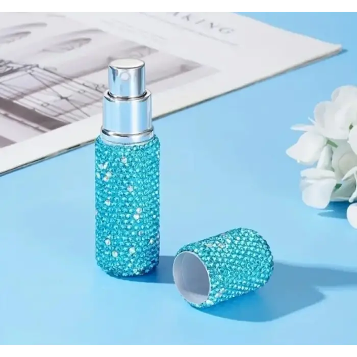 10 ml mavi mini doldurulabilir parfüm şişesi, elmas işlemeli