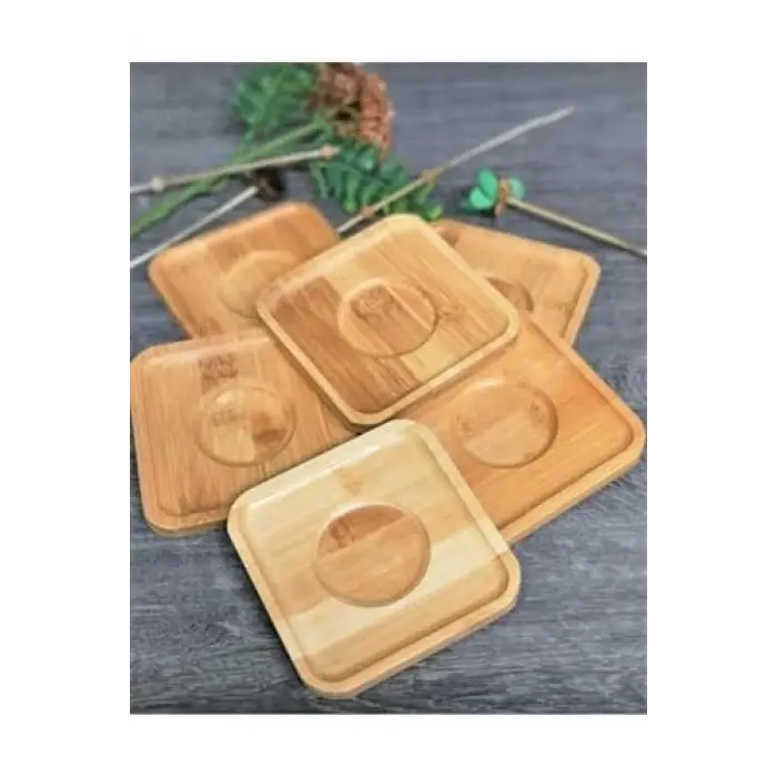 10 x 10 cm Bambu Çay Tabağı Altlığı, Kare, 6 Parça, Bej