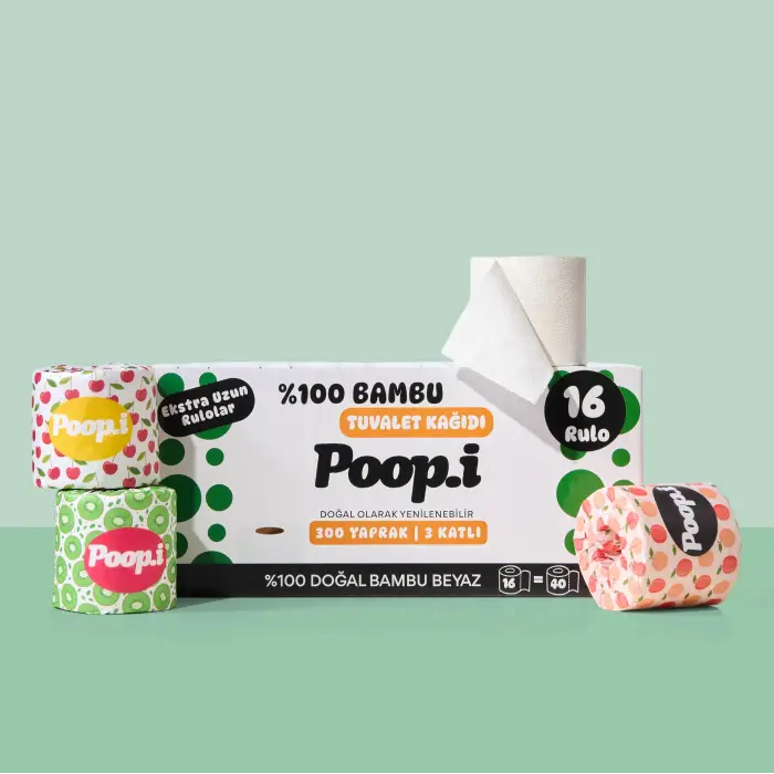 %100 Bambu Extra Uzun Rulo, 16 Tuvalet Kağıdı, Doğal Beyaz