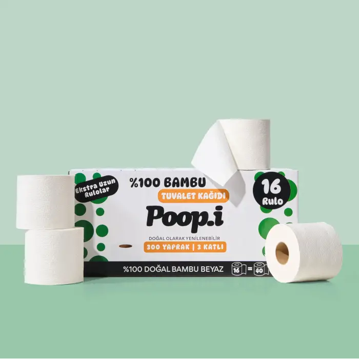 %100 Bambu Extra Uzun Rulo 16 Tuvalet Kağıdı, Doğal Beyaz