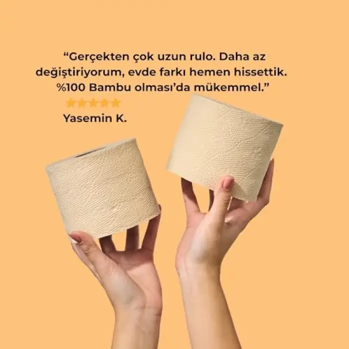 %100 Bambu Tuvalet Kağıdı, Extra Uzun Rulo, 16 Rulo, Doğal Bej