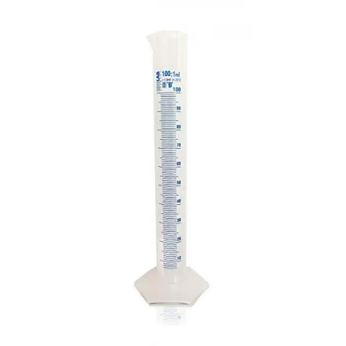 100 ml plastik mezür, mavi skala