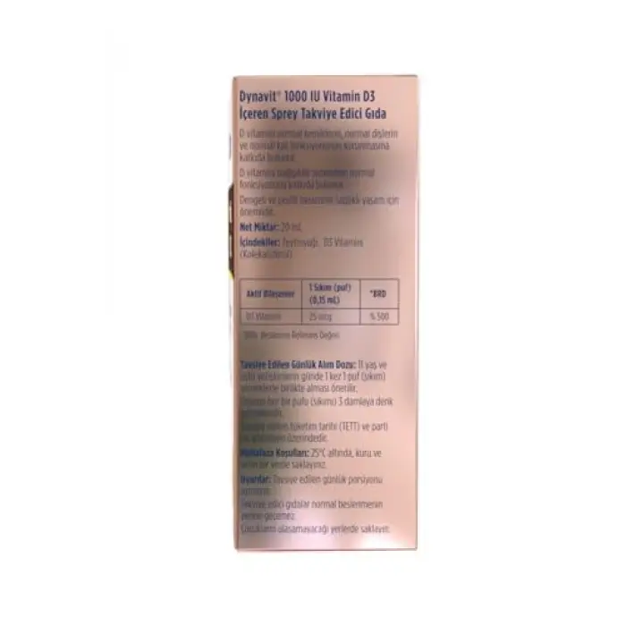 1000 IU (25 mcg) D3 vitamini spreyi, 20 mL