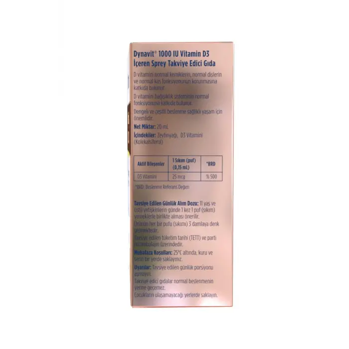 1000 IU (25 mcg) D3 vitamini spreyi, 20 mL