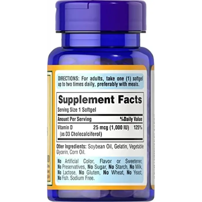 1000 IU D3 vitamini, 100 yumuşak kapsül
