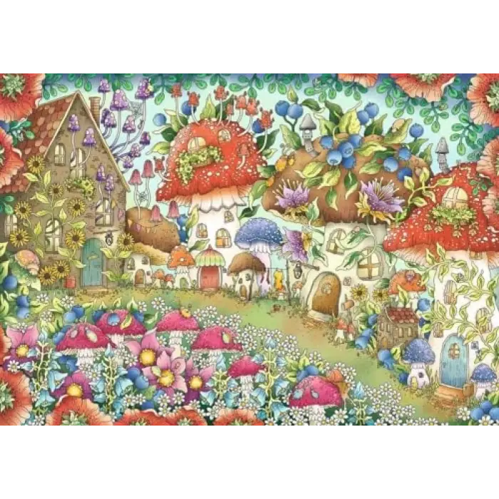 1000p Puzzle Çiçekli Mantar Evler, Yetişkin Puzzle
