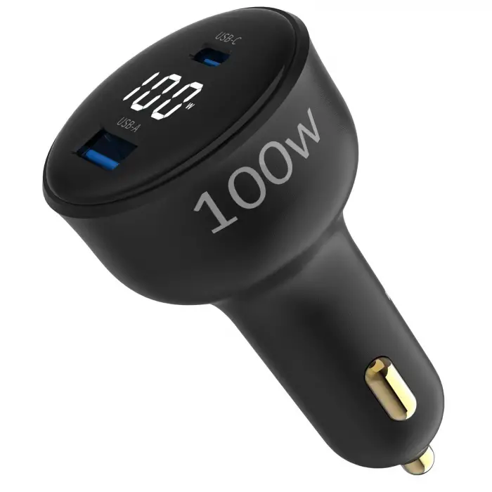 100W LED Ekranlı Type-C + USB-A Araç Şarj Aleti, iPhone, Android ve Notebook Uyumlu