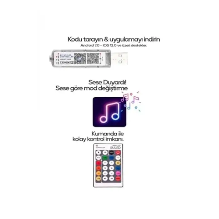 10M Smart LED Sese Duyarlı Bluetooth Baglantı
