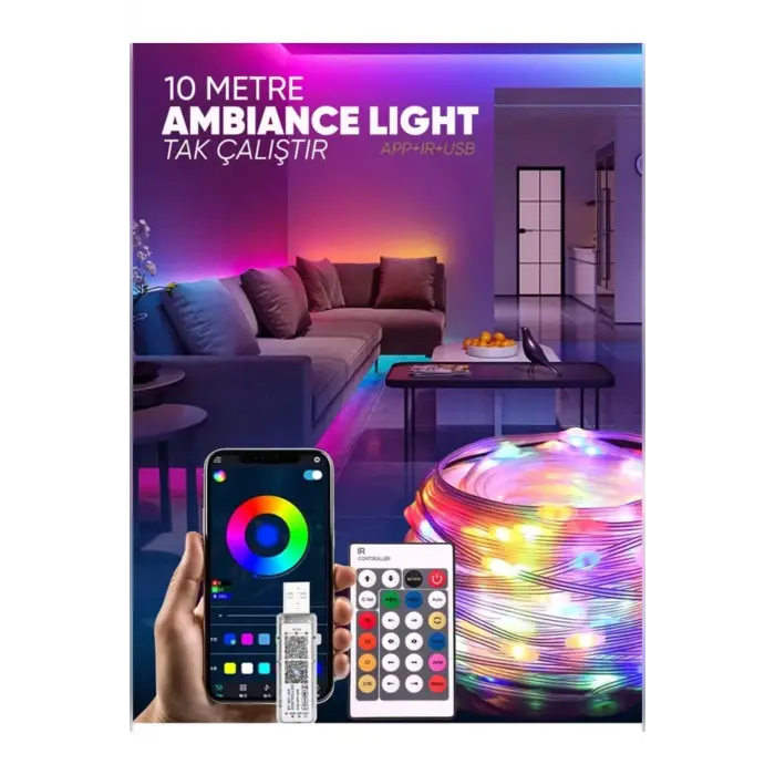 10M Smart LED Sese Duyarlı Bluetooth Baglantı