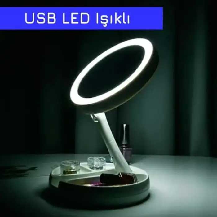 10X Büyüteçli USB LED Işıklı Çift Yönlü Katlanabilir Makyaj Aynası