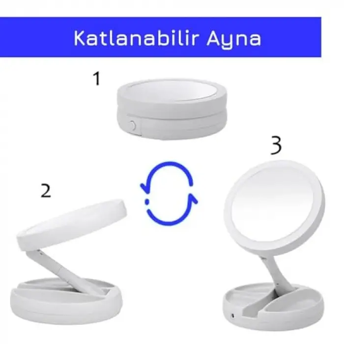 10X Büyüteçli USB LED Işıklı Çift Yönlü Katlanabilir Makyaj Aynası
